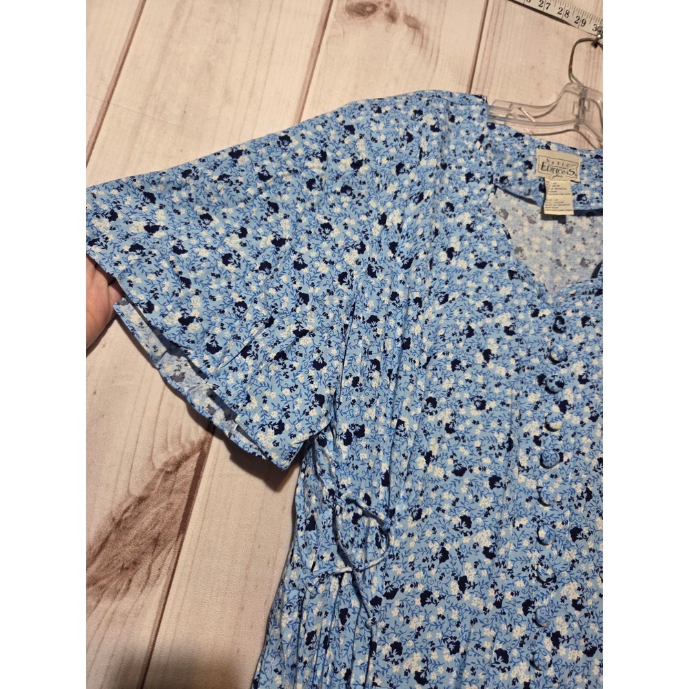 Basic Editions Plus Blue Floral Button Front Midi… - image 5